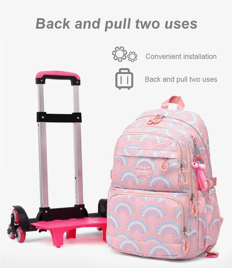 LK-006-UU】Rolling School Bags for Girls Backpack Children Waterproof School Backpacks with Wheels Middle School Trolley Luggage Back Pack