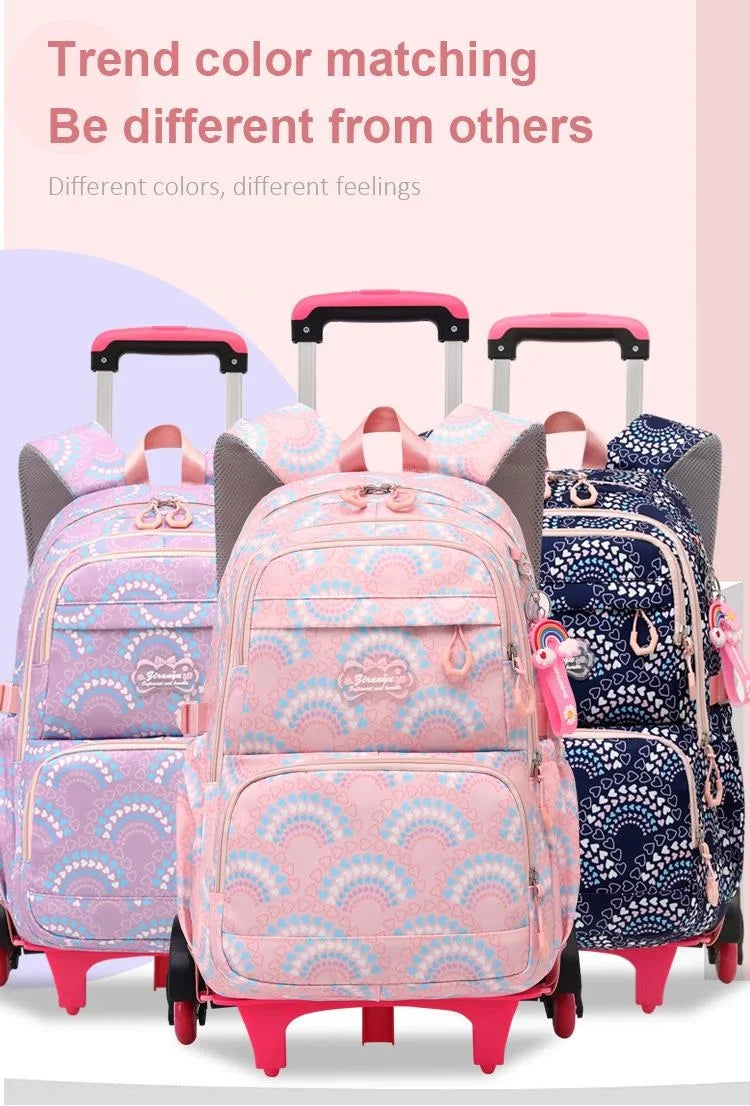 LK-006-UU】Rolling School Bags for Girls Backpack Children Waterproof School Backpacks with Wheels Middle School Trolley Luggage Back Pack