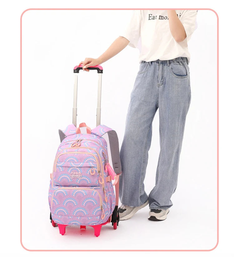 LK-006-UU】Rolling School Bags for Girls Backpack Children Waterproof School Backpacks with Wheels Middle School Trolley Luggage Back Pack