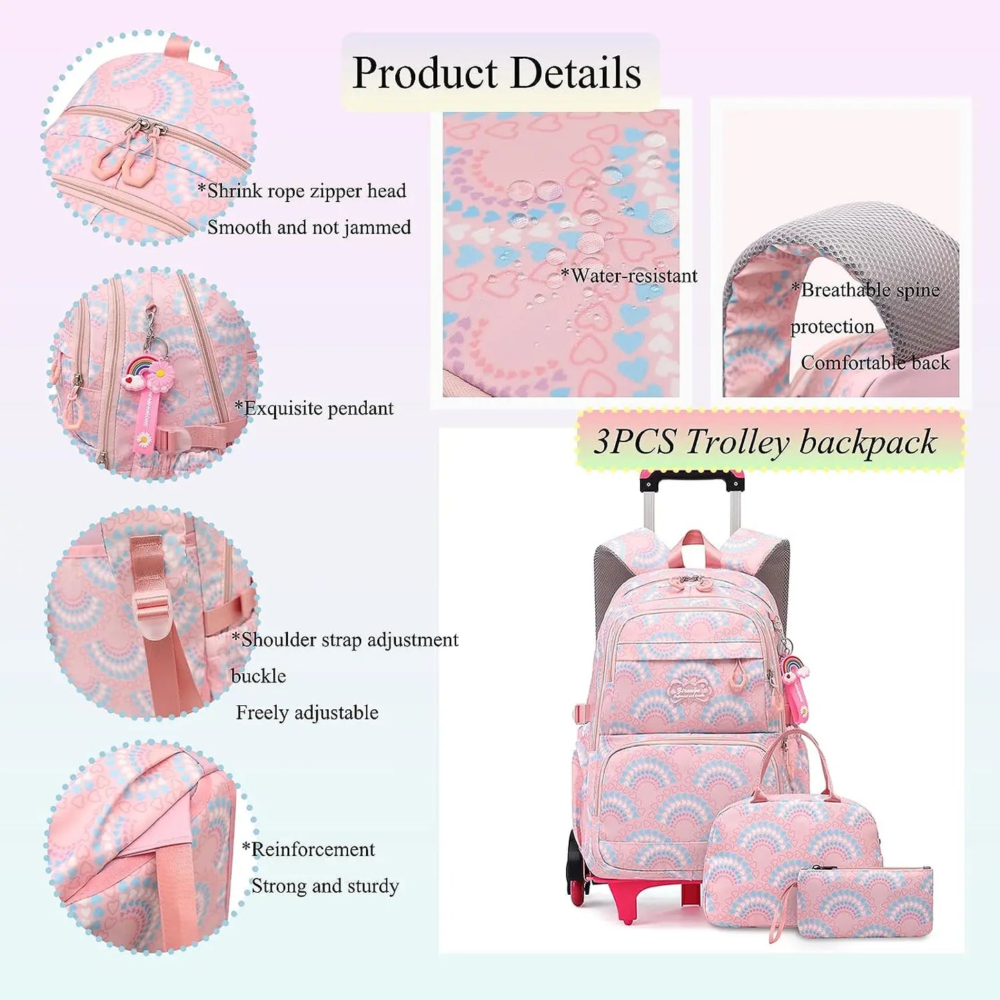 LK-006-UU】Rolling School Bags for Girls Backpack Children Waterproof School Backpacks with Wheels Middle School Trolley Luggage Back Pack