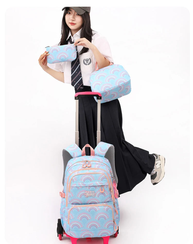 LK-006-UU】Rolling School Bags for Girls Backpack Children Waterproof School Backpacks with Wheels Middle School Trolley Luggage Back Pack