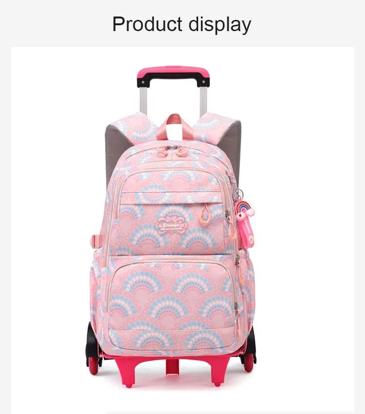 LK-006-UU】Rolling School Bags for Girls Backpack Children Waterproof School Backpacks with Wheels Middle School Trolley Luggage Back Pack