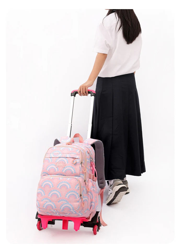 LK-006-UU】Rolling School Bags for Girls Backpack Children Waterproof School Backpacks with Wheels Middle School Trolley Luggage Back Pack