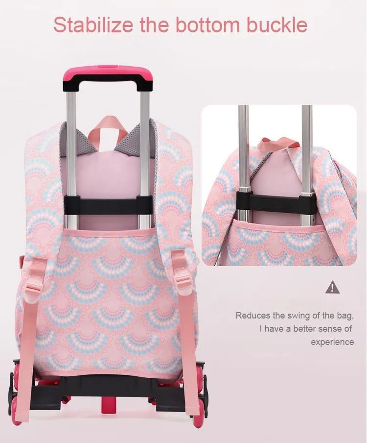 LK-006-UU】Rolling School Bags for Girls Backpack Children Waterproof School Backpacks with Wheels Middle School Trolley Luggage Back Pack