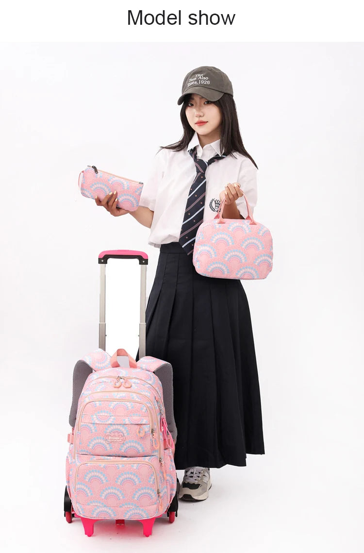 LK-006-UU】Rolling School Bags for Girls Backpack Children Waterproof School Backpacks with Wheels Middle School Trolley Luggage Back Pack