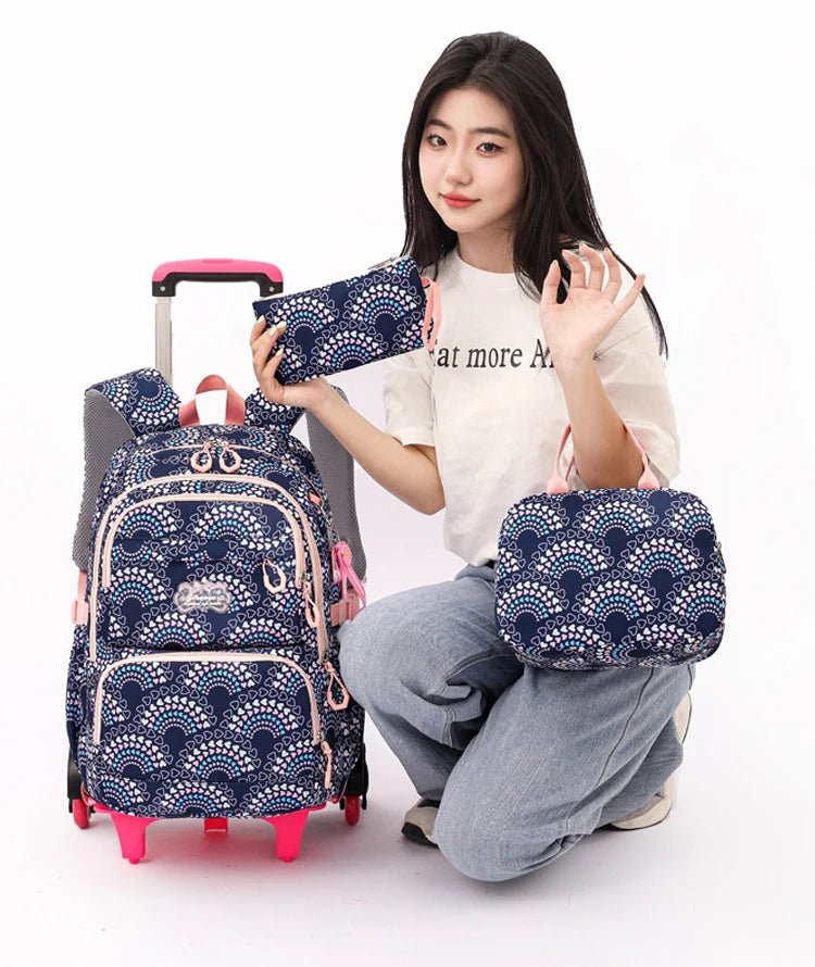 LK-006-UU】Rolling School Bags for Girls Backpack Children Waterproof School Backpacks with Wheels Middle School Trolley Luggage Back Pack