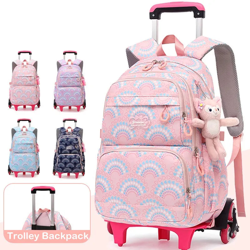 LK-006-UU】Rolling School Bags for Girls Backpack Children Waterproof School Backpacks with Wheels Middle School Trolley Luggage Back Pack