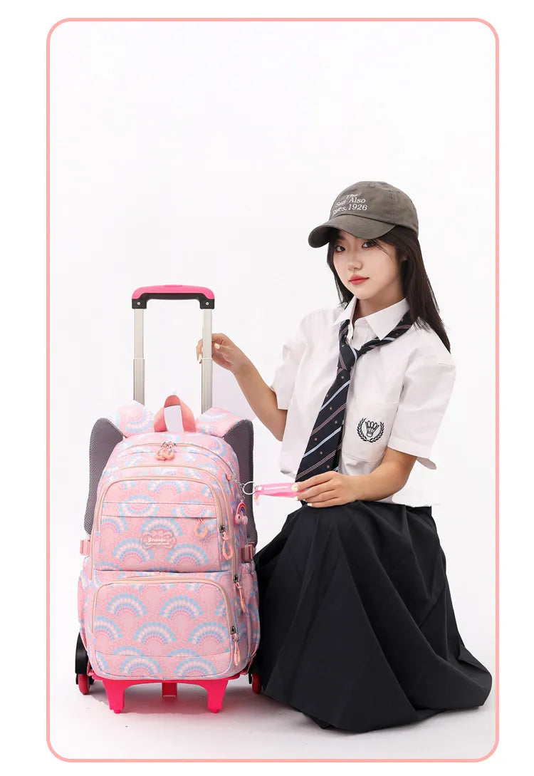 LK-006-UU】Rolling School Bags for Girls Backpack Children Waterproof School Backpacks with Wheels Middle School Trolley Luggage Back Pack