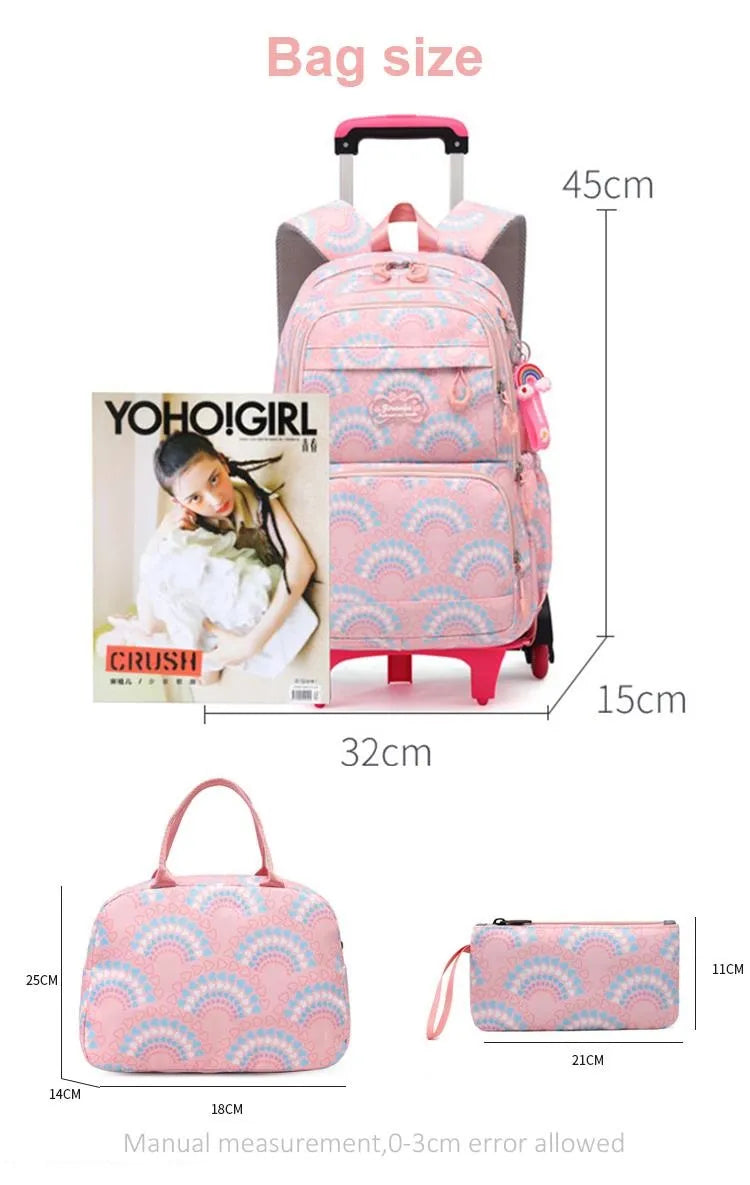 LK-006-UU】Rolling School Bags for Girls Backpack Children Waterproof School Backpacks with Wheels Middle School Trolley Luggage Back Pack