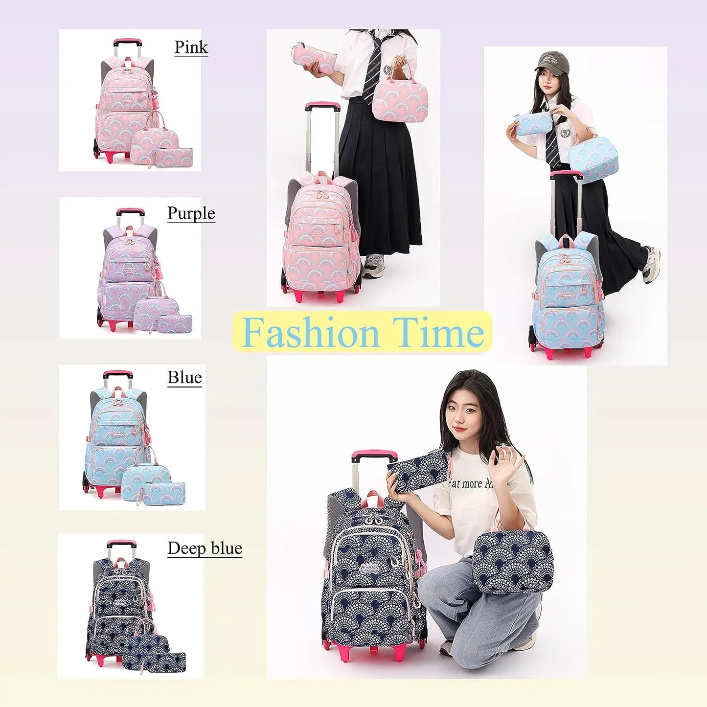 LK-006-UU】Rolling School Bags for Girls Backpack Children Waterproof School Backpacks with Wheels Middle School Trolley Luggage Back Pack