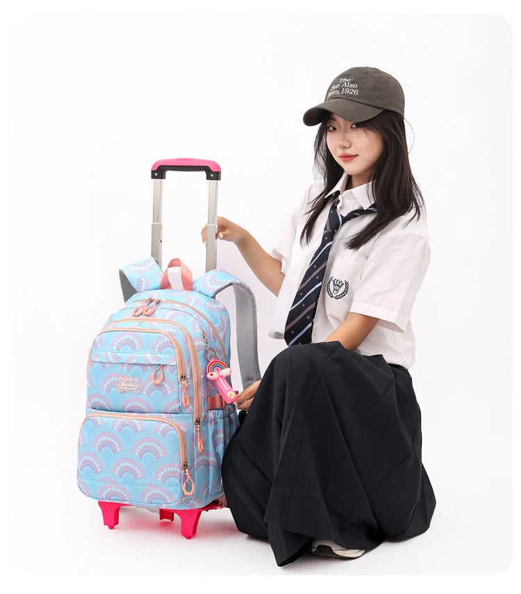 LK-006-UU】Rolling School Bags for Girls Backpack Children Waterproof School Backpacks with Wheels Middle School Trolley Luggage Back Pack