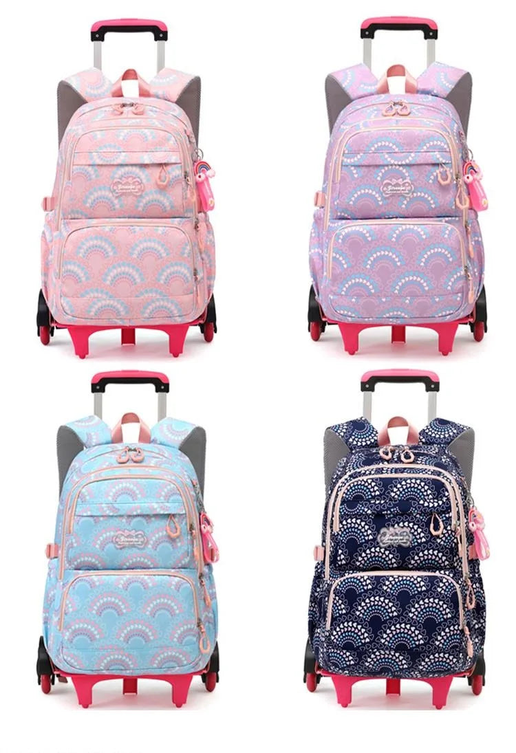 LK-006-UU】Rolling School Bags for Girls Backpack Children Waterproof School Backpacks with Wheels Middle School Trolley Luggage Back Pack
