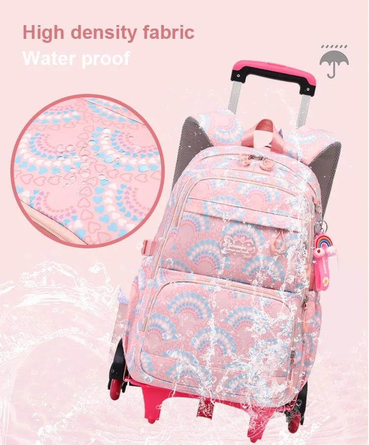 LK-006-UU】Rolling School Bags for Girls Backpack Children Waterproof School Backpacks with Wheels Middle School Trolley Luggage Back Pack