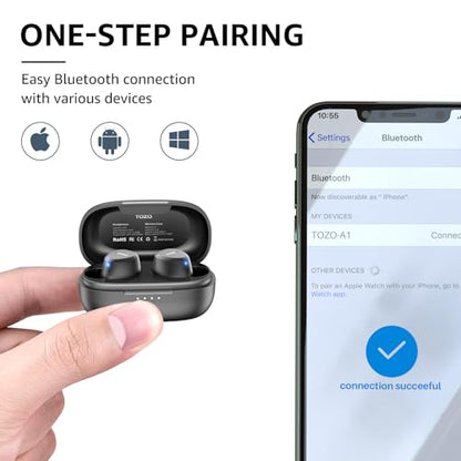 TOZO A1 ミニ ワイヤレス イヤホン Bluetooth 5.3 インイヤー 軽量 ヘッドホン 内蔵マイク IPX5 防水 没入型プレミアムサウンド 長距離接続ヘッドセット 充電ケース付き ブラック