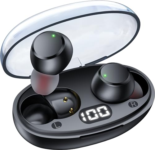 Ear Buds Mini Wireless Earbuds Bluetooth 5.3 Headphones with LED Power Display Charging Case Light-Weight Earbud IPX7 Waterproof Earphones Stereo In Ear Headsets with Mic for Running Workout Gym TV PC