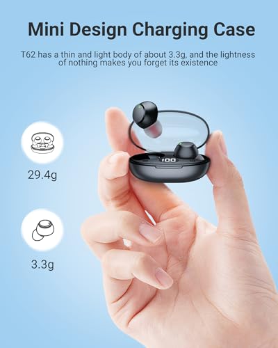 Ear Buds Mini Wireless Earbuds Bluetooth 5.3 Headphones with LED Power Display Charging Case Light-Weight Earbud IPX7 Waterproof Earphones Stereo In Ear Headsets with Mic for Running Workout Gym TV PC