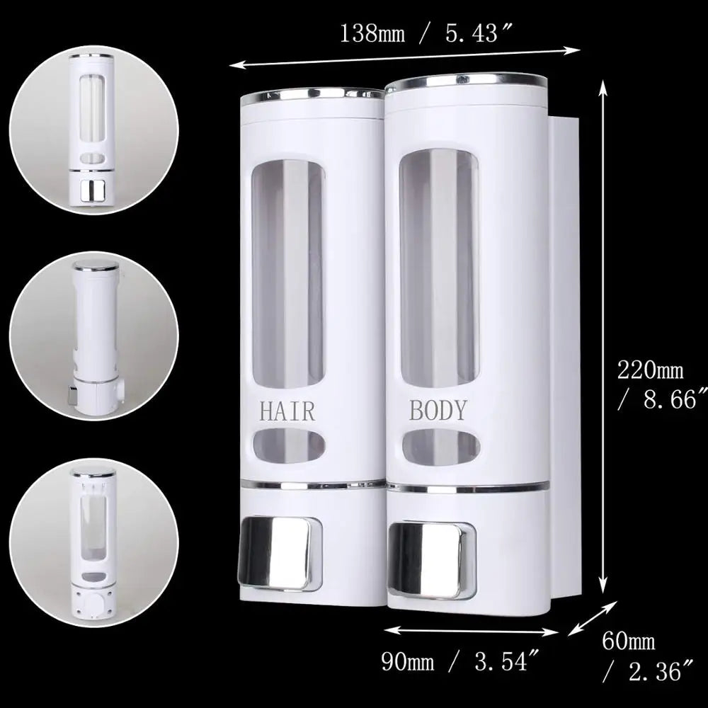 BB-003-UU】Single/Double 400ml Soap Dispenser Wall-mount Shower Bath Shampoo Dispenser Liquid Soap Container Bathroom Washroom Accessories