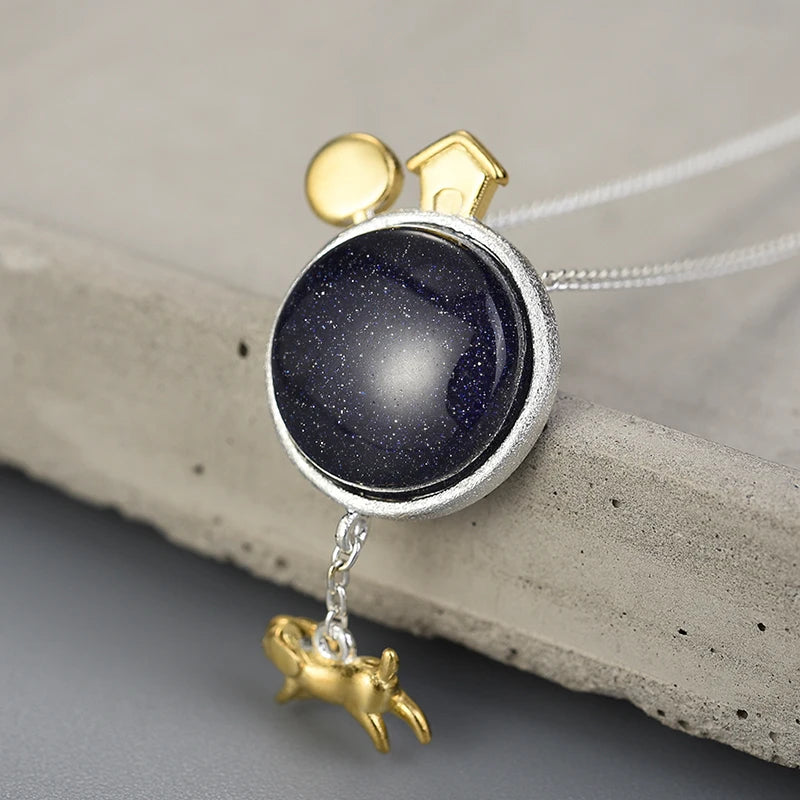 JN-009-UU】Lotus Fun Real 925 Sterling Silver Natural Gemstone Handmade Fine Jewelry Dog Escape From the Earth Pendant without Necklace