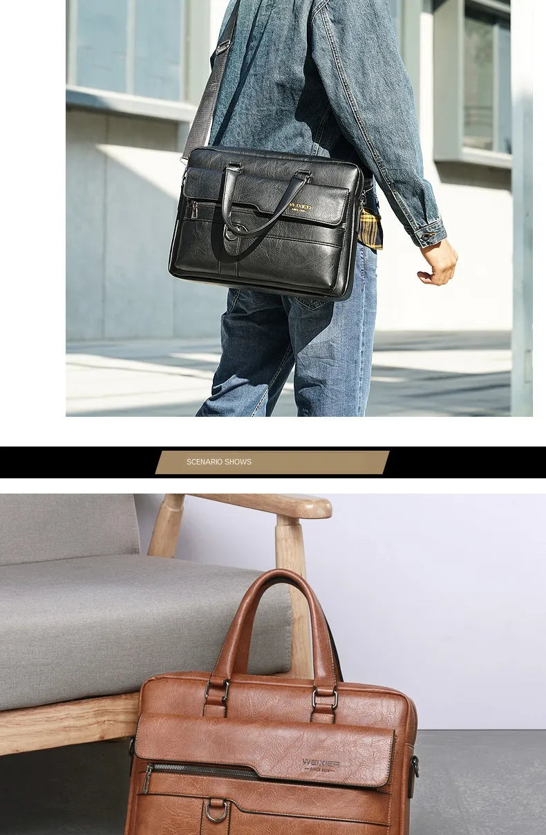 LM-001-UU】Men Briefcase Bag High Quality Business Famous Brand PU Leather Shoulder Messenger Bags Office Handbag 14 inch Laptop bag