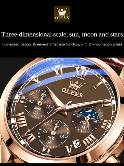 MW-013-UU】OLEVS Quartz Watch for Men Top Brand Luxury Watches Moon Phase waterproof Mens watches Fashion Chronograph Wrist Watches For Men