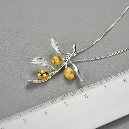 JN-003-UU】Lotus Fun Luxury Olive Leaves Branch Fruits Pendant Fashion Real 925 Sterling Silver Necklace for Women Vintage Fine Jewelry