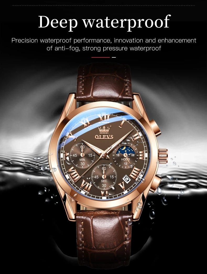 MW-013-UU】OLEVS Quartz Watch for Men Top Brand Luxury Watches Moon Phase waterproof Mens watches Fashion Chronograph Wrist Watches For Men