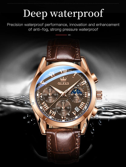 MW-013-UU】OLEVS Quartz Watch for Men Top Brand Luxury Watches Moon Phase waterproof Mens watches Fashion Chronograph Wrist Watches For Men