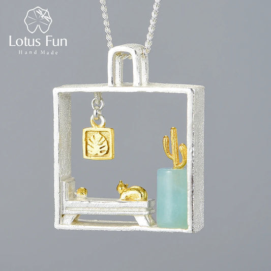 JN-012-UU】Lotus Fun Lazy Cat at Home Pendant without Necklace Real 925 Sterling Silver Original Pendant for Women Fine Jewelry New Arrival