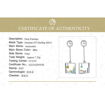 JE-010-UU】Lotus Fun Real 925 Sterling Silver Lazy Cat at Home Dangle Earrings Handmade Designer Fine Jewelry Square Big Earrings for Women