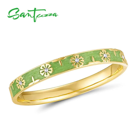 JB-004-UU】SANTUZZA Trendy Bangle For Woman Fancy Multi-Color Flower Bracelet Bangles Sparkling Crystals Fashion Jewelry HANDMADE Enamel