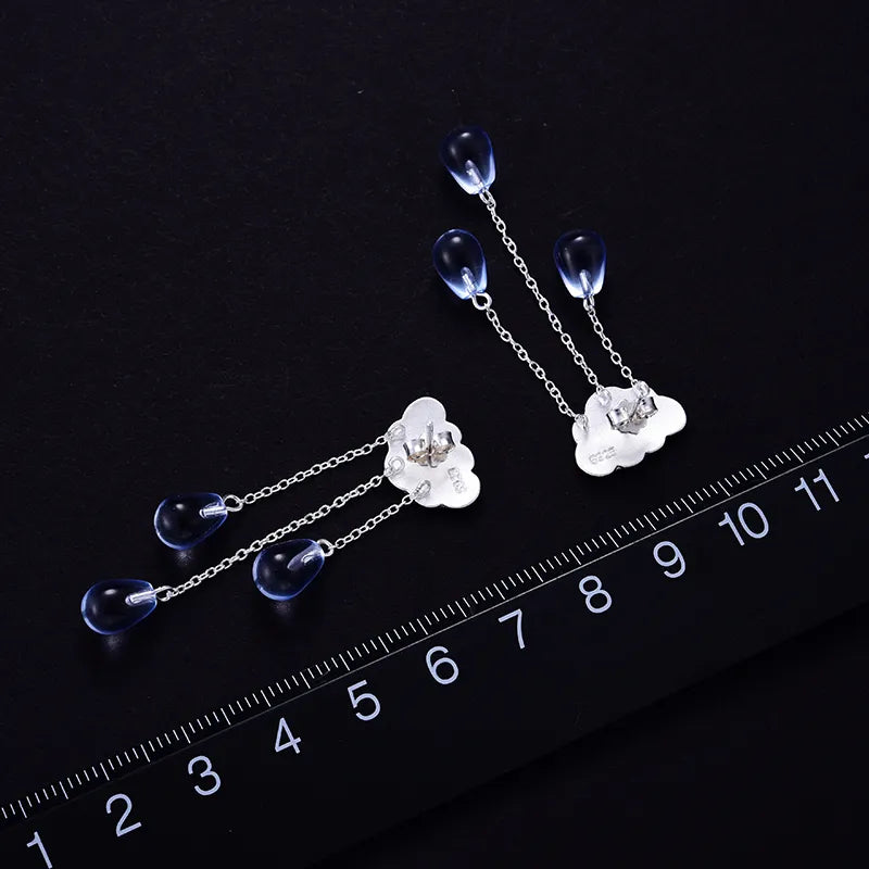 JE-007-UU】Lotus Fun Real 925 Sterling Silver Natural Crystal Gems Fine Jewelry Ethnic Cloud Long Tassel Drop Earrings