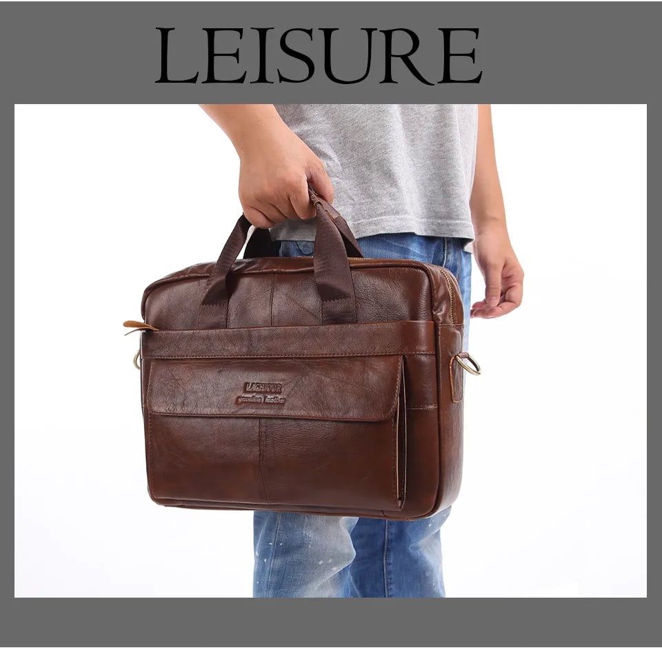 LM-013-UU】Men Genuine Leather Handbags Casual Leather Laptop Bags Male Business Travel Messenger Bags Men's Crossbody Shoulder Bag