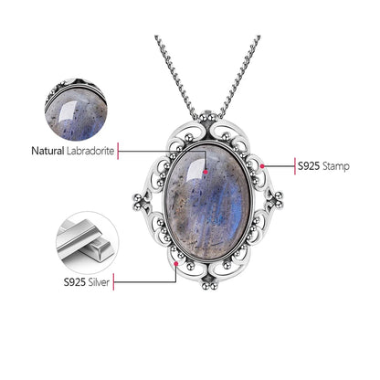 JN-014-UU】Lotus Fun Real 925 Sterling Silver Natural Labradorite Stone Handmade Fine Jewelry Vintage Pendant without Necklace