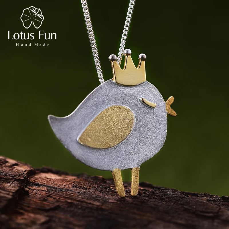 JN-007-UU】Lotus Fun Real 925 Sterling Silver Natural Handmade Fine Jewelry Lovely Princess Bird Pendant without Necklace for Women