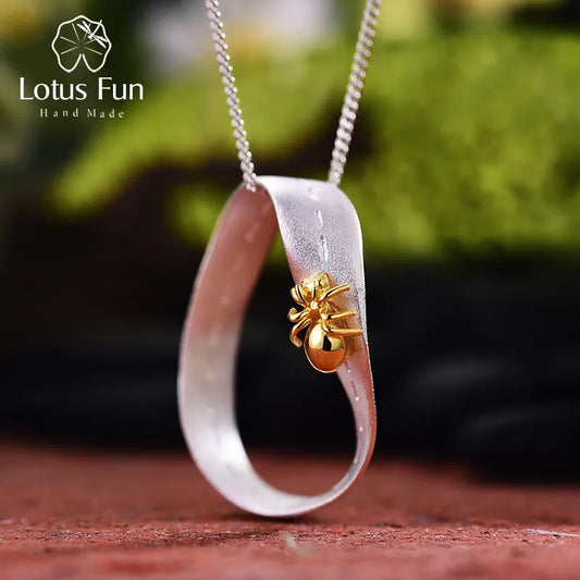 JN-011-UU】Lotus Fun Real 925 Sterling Silver Handmade Fine Jewelry Creative Hardworking Ant Design Pendant without Necklace