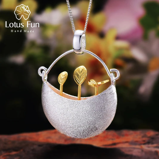 JN-005-UU】Lotus Fun Real 925 Sterling Silver Handmade Fine Jewelry My Little Garden Design Pendant without Necklace