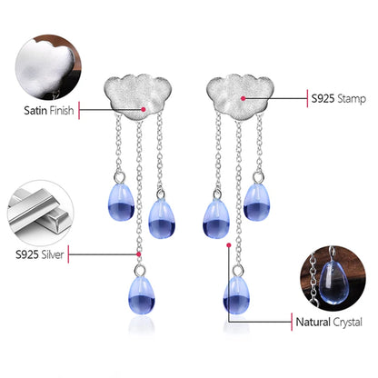 JE-007-UU】Lotus Fun Real 925 Sterling Silver Natural Crystal Gems Fine Jewelry Ethnic Cloud Long Tassel Drop Earrings