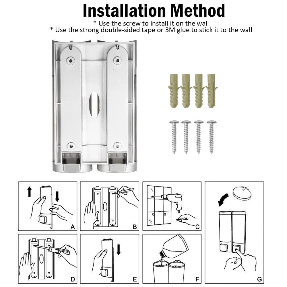 BB-003-UU】Single/Double 400ml Soap Dispenser Wall-mount Shower Bath Shampoo Dispenser Liquid Soap Container Bathroom Washroom Accessories