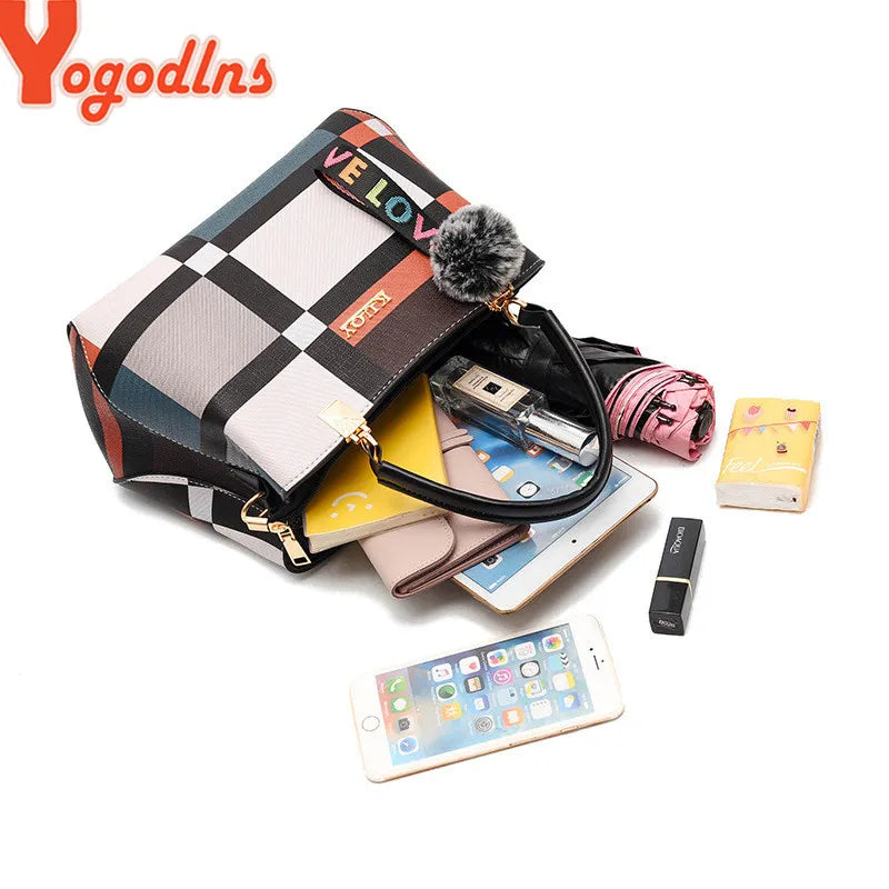 LW-001-UU】Yogodlns New Luxury Handbag Women Stitching Wild Messenger Bags Designer Brand Plaid Shoulder Bag Female Ladies Totes