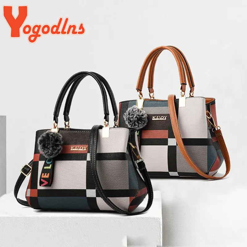 LW-001-UU】Yogodlns New Luxury Handbag Women Stitching Wild Messenger Bags Designer Brand Plaid Shoulder Bag Female Ladies Totes