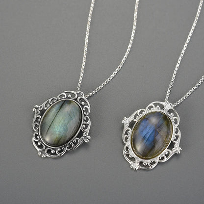 JN-014-UU】Lotus Fun Real 925 Sterling Silver Natural Labradorite Stone Handmade Fine Jewelry Vintage Pendant without Necklace