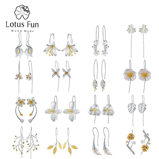 JE-011-UU】Lotus Fun Real 925 Sterling Silver Leaves Flower Drop Earrings for Women Dropship Wholesale Luxury Natural Handmade