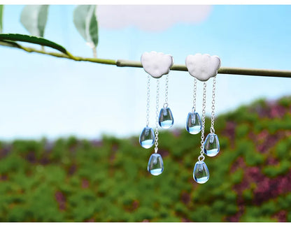 JE-007-UU】Lotus Fun Real 925 Sterling Silver Natural Crystal Gems Fine Jewelry Ethnic Cloud Long Tassel Drop Earrings