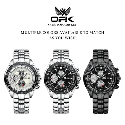 MW-015-UU】OPK Men‘s Watches Fashion Trend Original Wristwatch for Man Waterproof Stainless Steel Luminous Date Display