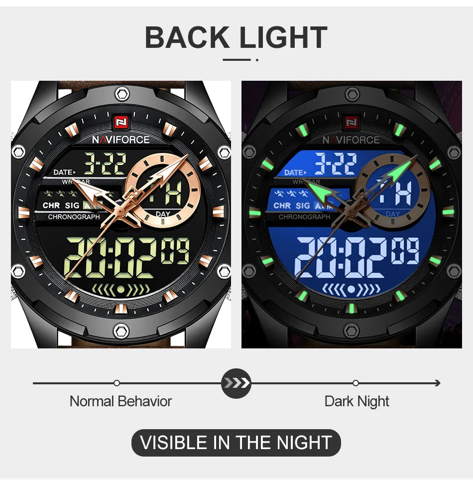 MW-004-UU】NAVIFORCE Digital Men Military Watch Waterproof Wristwatch LED Quartz Sport Male Big Watch