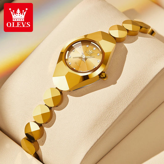 WW-004-UU】OLEVS 7007 Original Quartz Watch for Women Rhombic Mirror Waterproof Ladies Wristwatch Tungsten Steel Strap Luxury Women's Watch