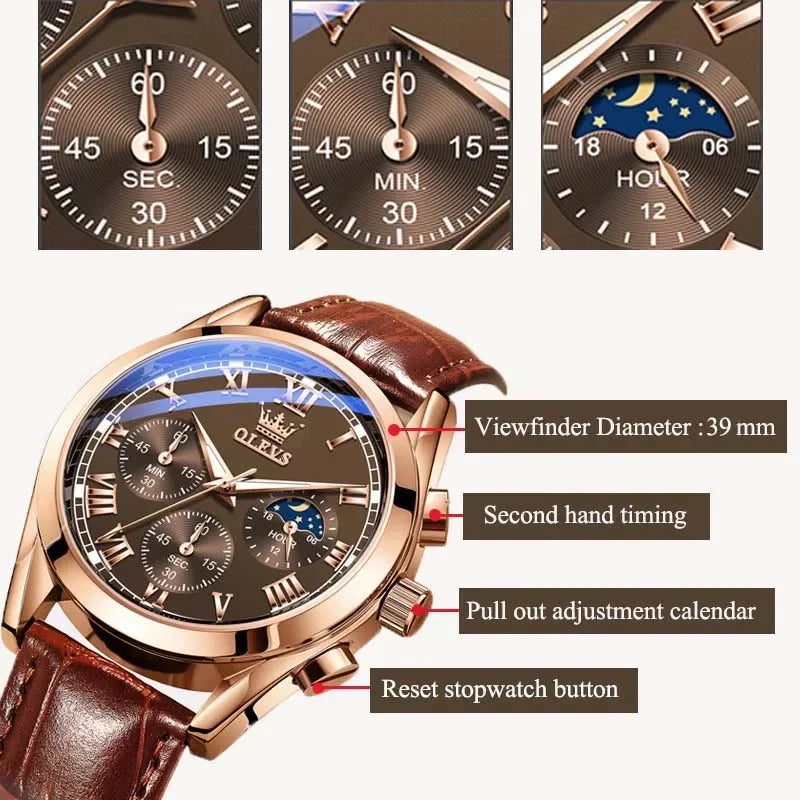 MW-013-UU】OLEVS Quartz Watch for Men Top Brand Luxury Watches Moon Phase waterproof Mens watches Fashion Chronograph Wrist Watches For Men