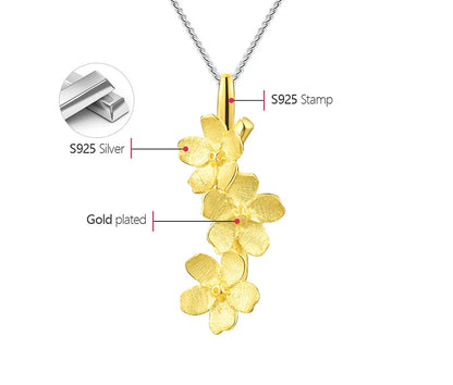 JN-002-UU】Lotus Fun Real 925 Sterling Silver Long Elegant Forget-me-not Flower Pendant Fashion Jewelry Chains and Necklace for Women Gift