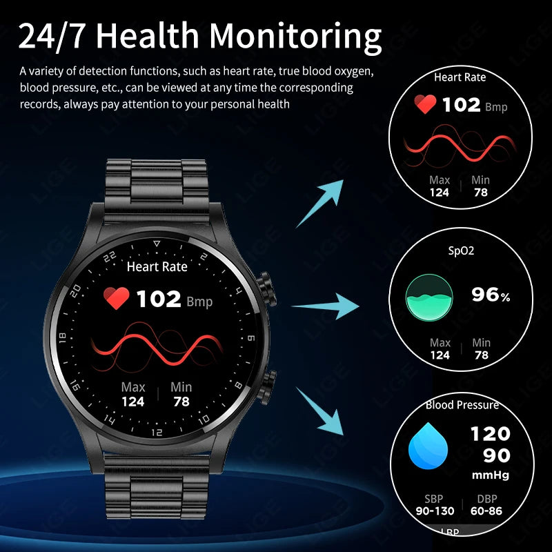 WM-A024-UUJ】LIGE NFC Smart Watch Men Women Smart Watch 2023 TWS Bluetooth Earphone Call Music Health Monitor 400mAh Sport Fitness