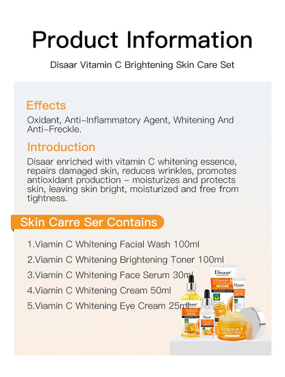 BS-006-UU】Disaar Vitamin C Facial Whitening Care Set Face Cleanser Fade Dark Circles Eye Cream Essence Lighten Spots VC Brightening Care